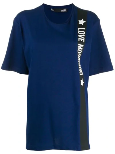 Love Moschino Oversized Logo Stripe T-shirt In Blue