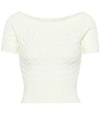 Alexander Mcqueen Off The Shoulder Wool Knit Waved Top In White