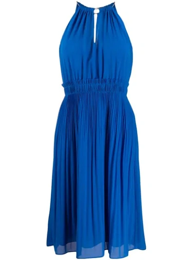 Michael Michael Kors Pleated Flare Dress In Blue