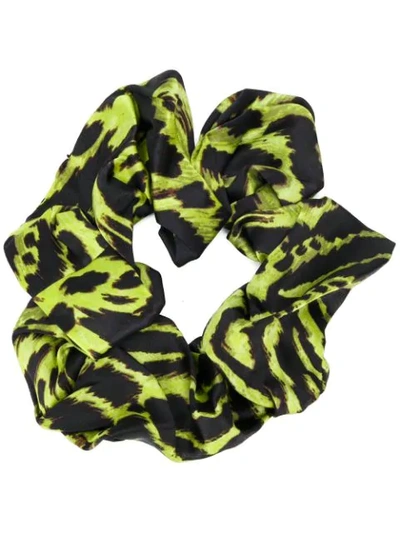 Ganni Printed Silk-blend Woven Scrunchie In Green