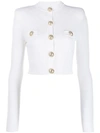 Balmain Quilted Cropped Cardigan In White