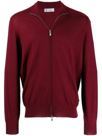 Brunello Cucinelli Zipped Fitted Cardigan In Red