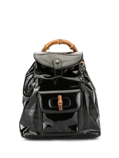 Pre-owned Gucci Bamboo Handle Backpack In Black