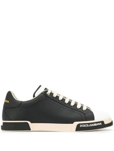 Dolce & Gabbana Calfskin Nappa Portofino Sneakers In Black