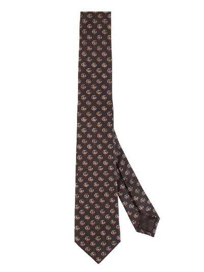 Gucci Silk Tie In Marrone