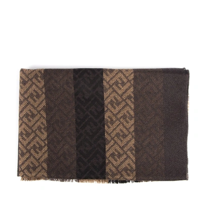 Fendi Brown Wool & Silk Scarf In Black