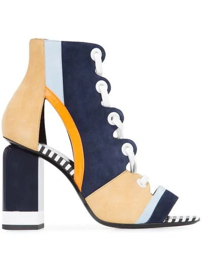 Pierre Hardy Colorblock Suede Lace-up Booties In Multi Navy