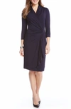 Karen Kane Cascade Faux Wrap Dress In Navy