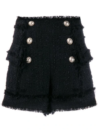 Balmain High Waisted Boucle Shorts In Black