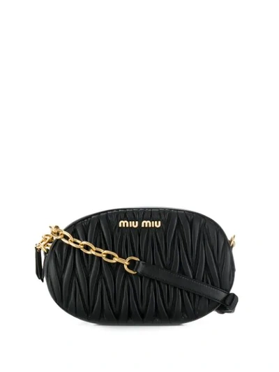 Miu Miu Matelassé Logo Crossbody Bag In Black