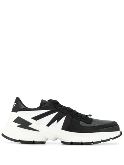 Neil Barrett Tiger Bolt Leather Trainers In Black