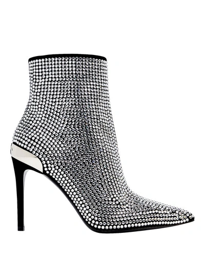 Balmain Women's Crystal-embellished Leather Ankle Boots In Noir