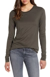 Ag Lb Long Sleeve Stretch Cotton Top In Ash Green