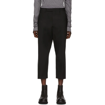 Rick Owens Black Cropped Astaires Trousers In 09 Black