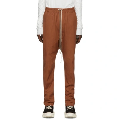 Rick Owens Brown Drawstring Long Trousers In 173 Rust