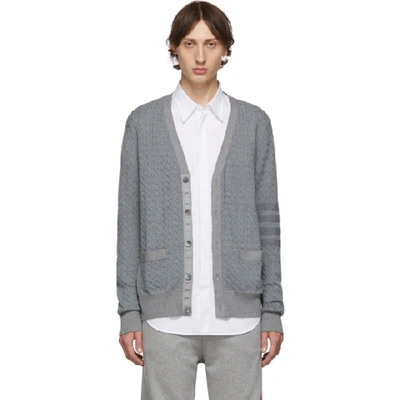 Thom Browne Grey Baby Cable Knit V-neck Cardigan In 055 Lt Gry