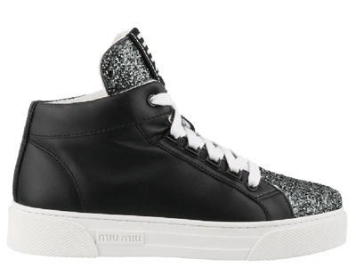 Miu Miu Glitter High Top Sneakers In Black