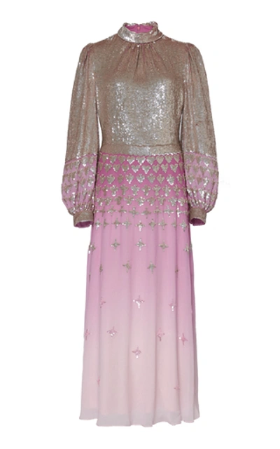 Temperley London Mirela Glittered Ombré Silk-effect Dress In Pink