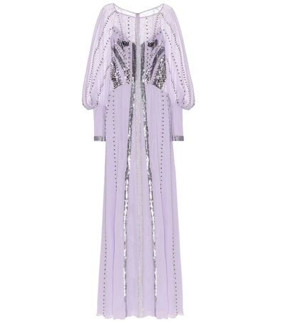 Temperley London Queenie Studded Sequin-embellished Silk Gown In Purple