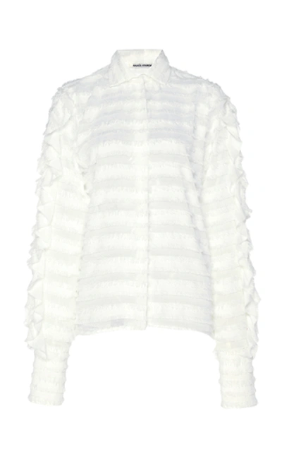 Anais Jourden Confetti Ruffled Lace Button-down Shirt In White