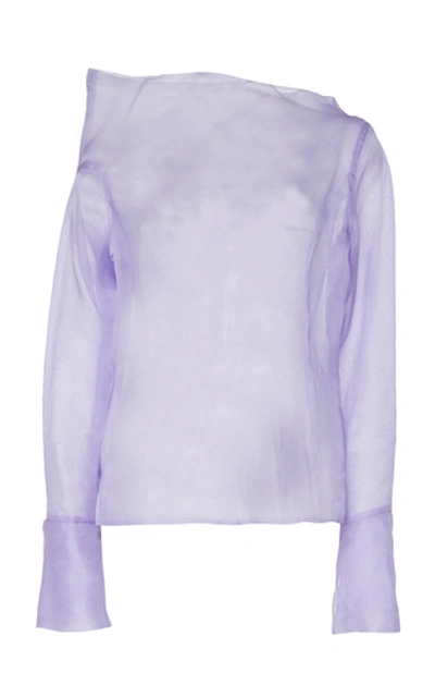 Anais Jourden Asymmetric Silk Organza Off-the-shoulder Top In Purple