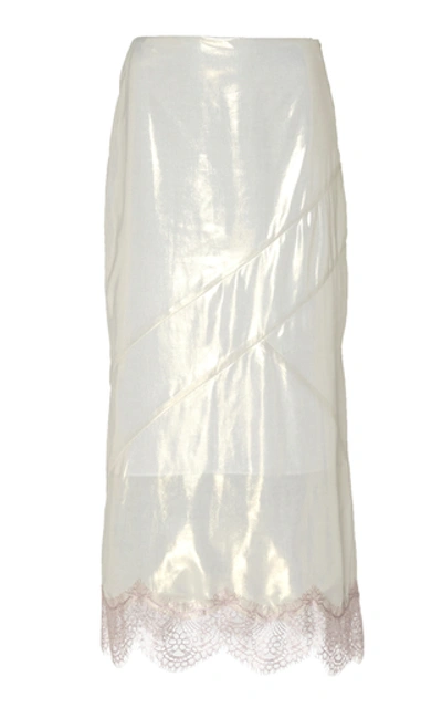 Anais Jourden Metallic Lace-trim Lamé Midi Skirt In White