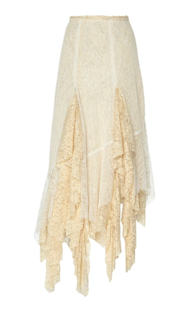 Anais Jourden Two-tone Ruffled Lace Midi Skirt In Neutral