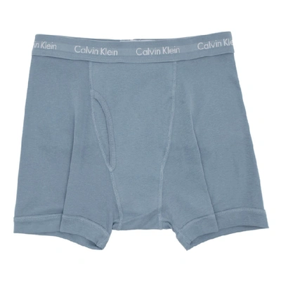 Calvin Klein Underwear Three-pack Blue Cotton Boxer Briefs In 400 Blue