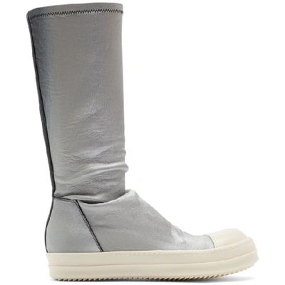 Rick Owens Black And Silver Degrade Stretch Sock Sneakers In 0918 Blk/si