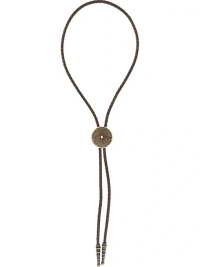 Saint Laurent Concho Bolo Tie Necklace In Brown