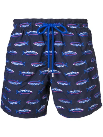 Vilebrequin Fish Pattern Swim Shorts Blue In Black