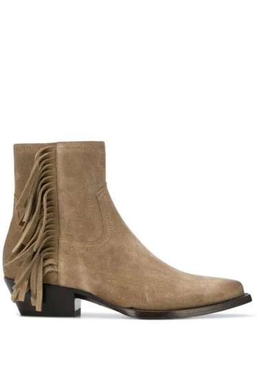 Saint Laurent Lukas Fringed Boots In New Sigaro