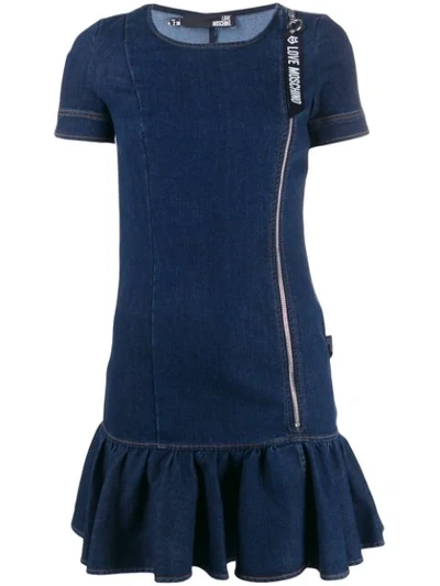 Love Moschino Short-sleeved Denim Dress In Blue
