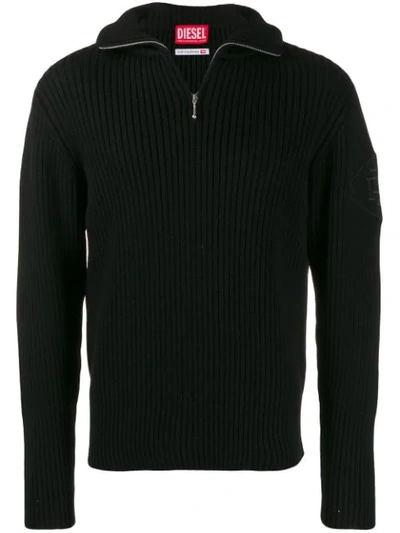 Diesel Red Tag Half Zip Rib Sweater In Black
