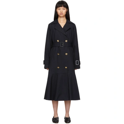Tibi Belted Detachable Quilted Lining Water Repellent Trench Coat In Navy Navy