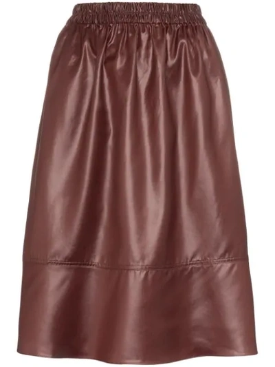 Tibi Gathered Coated-shell Skirt In Burgundy