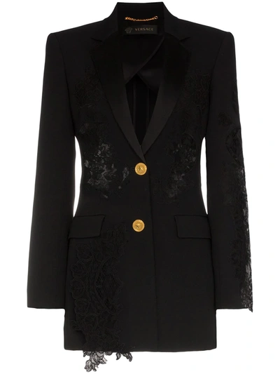 Versace Woven Lace-insert Jacket In Black