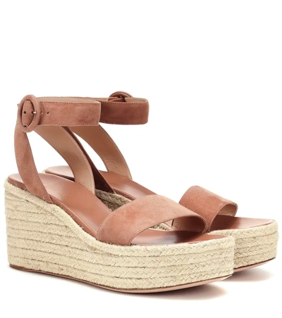 Gianvito Rossi Billie 45 Suede Espadrille Wedges In Poudre