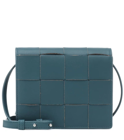 Bottega Veneta Mini Leather Crossbody Bag In Blue