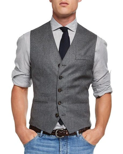 Brunello Cucinelli Men's Wool Flannel Gilet Vest In Gray