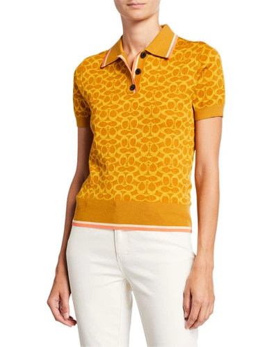 Coach Fitted Signature C Polo Shirt In Yellow