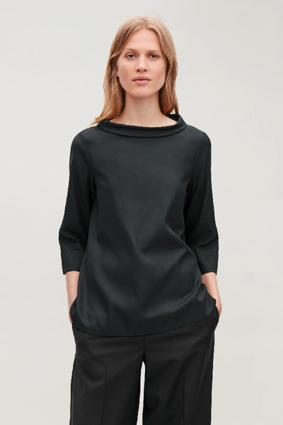 Cos Folded-collar Draped Blouse In Black