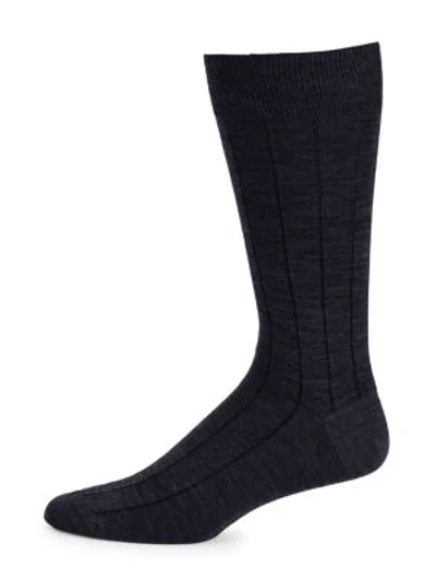 Saks Fifth Avenue Collection Wide Rib Wool-blend Crew Socks In Navy