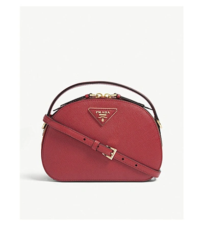 Prada Odette Saffiano Leather Cross-body Bag In Fuoco