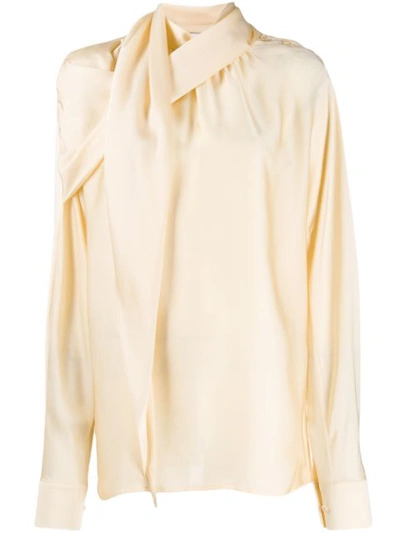 Rejina Pyo Ira High-neck Gathered-neckline Silk Blouse In Neutrals