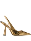 Jimmy Choo Fetto 100 Rust Metallic Lizard Print Pointed Toe Pumps In Gold