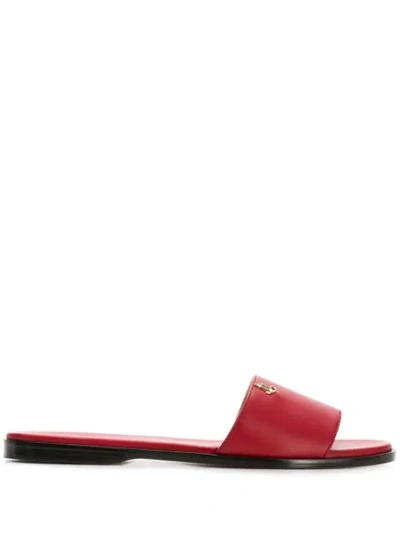 Jimmy Choo Minea Flat Red Nappa Leather Flats With Gold Jc Button