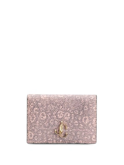 Jimmy Choo Myah Ballet Pink Lizard Print Leather Bi-fold Wallet With Jc Logo