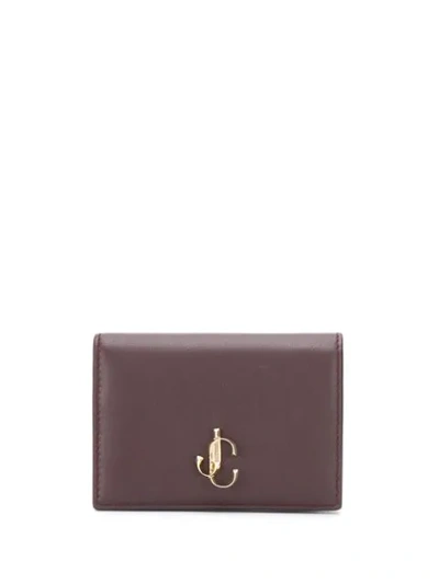 Jimmy Choo Myah Bordeaux Calf Leather Bi-fold Wallet With Jc Logo In Red
