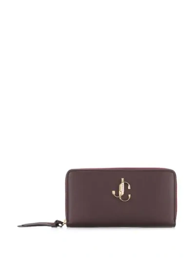 Jimmy Choo Pippa Bordeaux Calf Leather Zip Around Wallet In Red